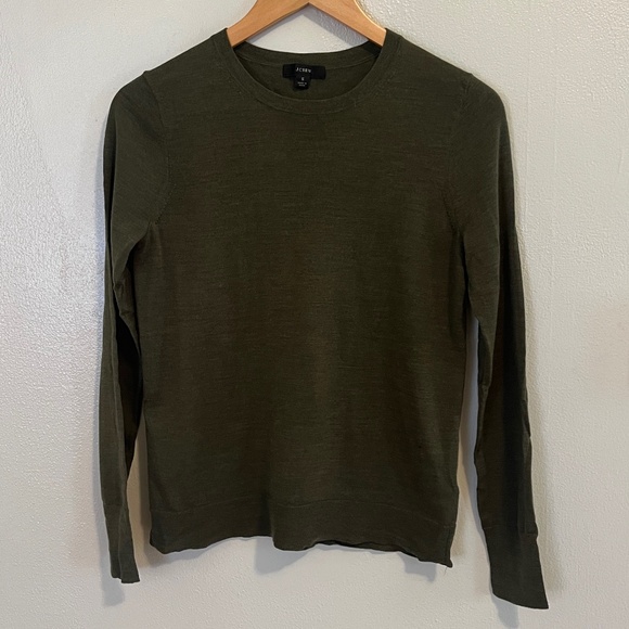 J. Crew Sweaters - J Crew Olive Green 100% Merino Wool Crewneck Sweater, Size Small